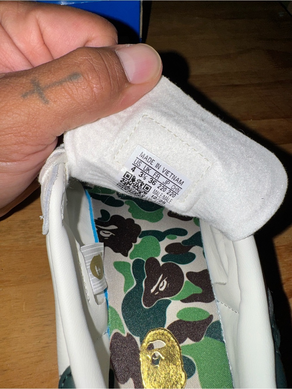 adidas Men's White Sneakers with Green & Brown Camo Insole and Gold Logo
